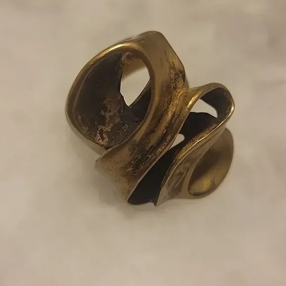 NWT ManiaMania Muse Ring Brass Gold Edgy Indie Punk Abstract Sculptural Modern 7